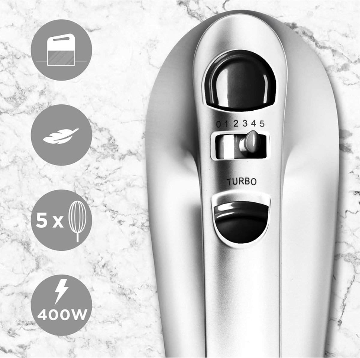 HM4 SR Elektrische Handmixer 400 W Elektrische Garde 5 Snelheden Inclusief Accessoirehouder Mixer Haak en Garde Ideaal Voor Taart Cake Crèmes Gebak