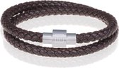 Memphis leren wrap armband Donkerbruin Zilver-18cm