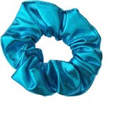 Leren scrunchie/haarwokkel, metallic blauw