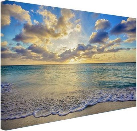 Malawi club Hoeveelheid van Canvas Schilderij Zee - Strand - Wolken - Zon - 120x80 cm - Wanddecoratie |  bol.com