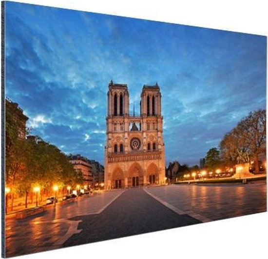 Wanddecoratie Metaal - Aluminium Schilderij Industrieel - Parijs - Notre Dame - Wolken - 120x80 cm - Dibond - Foto op aluminium - Industriële muurdecoratie - Voor de woonkamer/slaapkamer