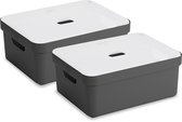 Sunware Sigma Home Opbergbox - 24L - 2 Boxen + 2 Deksels - Antraciet/Transparant