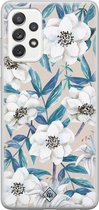 Samsung A52s hoesje siliconen - Bloemen / Floral blauw | Samsung Galaxy A52s case | blauw | TPU backcover transparant