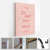 Ga je eigen weg creativiteit en prestatie citaat vector design met rode handgeschreven zin en witte pijlen op een vintage roze achtergrond - Modern Art Canvas - Verticaal - 1730287