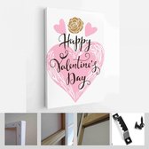 Onlinecanvas - Schilderij - Happy Valentines Day Kaarten. Handgetekende Romantische Belettering Art Verticaal - Multicolor - 80 X 60 Cm
