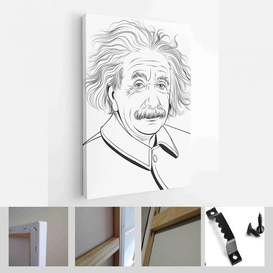 Albert Einstein portret in zeer fijne tekeningen. Einstein (1879-1955) was een in Duitsland geboren natuurkundige die de relativiteitstheorie ontwikkelde - Modern Art Canvas - Verticaal - 1586359945