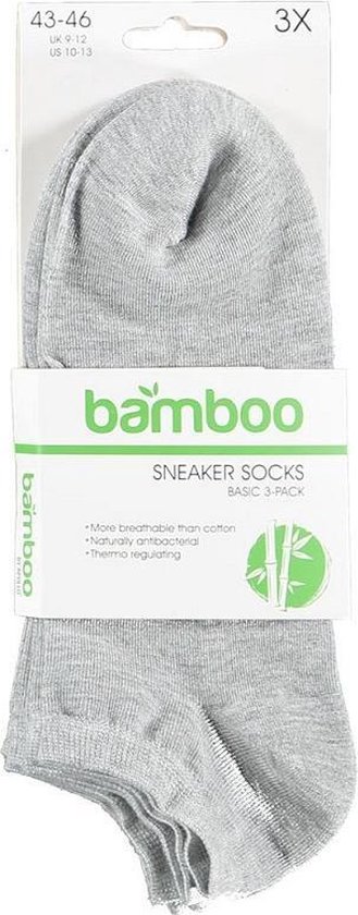 Apollo 3-paar bamboe sneaker sokken - 42 - Grijs