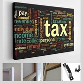 Belastingconcept in woord tag cloud op zwarte achtergrond - Modern Art Canvas - Horizontaal - 176254937