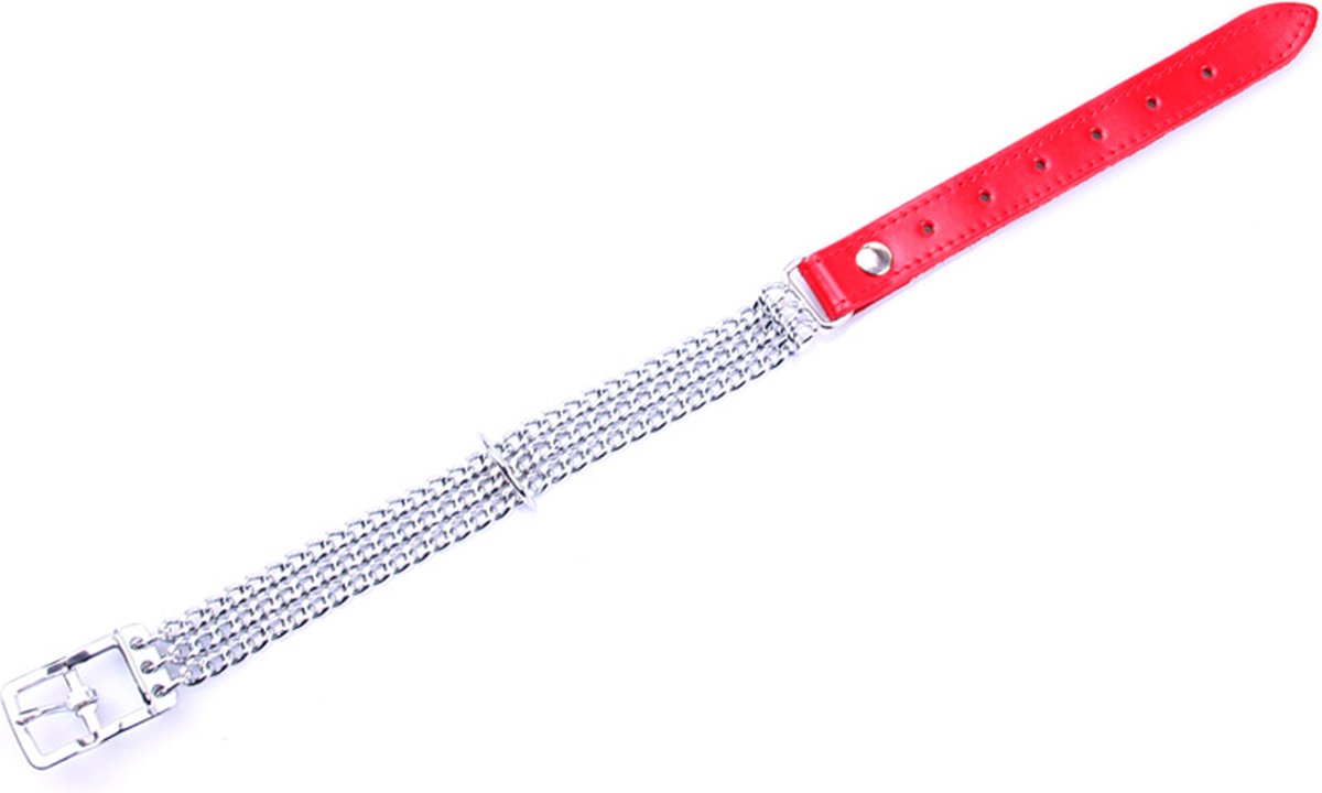 Goedkoopste Collar met kettingen en rood leer