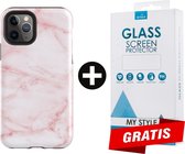 Backcover Marmerlook Hoesje iPhone 12 Pro Max Roze - Gratis Screen Protector - Telefoonhoesje - Smartphonehoesje - Zonder Screen Protector