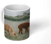 Mok - Koffiemok - Alpaca's - Dieren - Gras - Mokken - 350 ML - Beker - Koffiemokken - Theemok