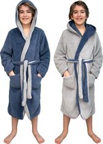HOMELEVEL Sherpa omkeerbare kinderbadjas voor jongens en meisjes Blauw Maat 134/140