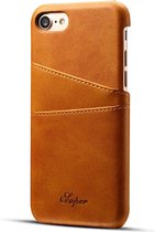 Mobiq - Leather Snap On Wallet iPhone SE (2022 / 2020)/8/7 Hoesje - tan brown