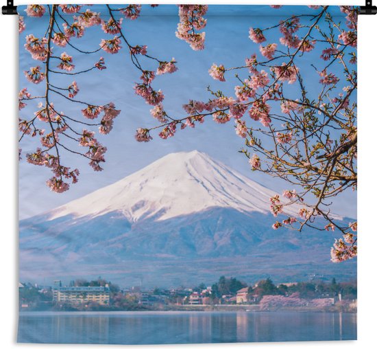 Wandkleed - Wanddoek - Uitzicht op de Fuji Berg in het Aziatische Japan - 90x90 cm - Wandtapijt