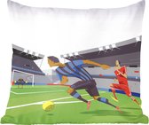 Sierkussens - Kussentjes Woonkamer - 45x45 cm - Een illustratie van spelers die voetballen in een stadion - Jongetje - Meisjes - Kinderen