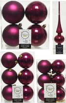 Kerstversiering kunststof kerstballen met glazen piek framboos roze 6-8-10 cm pakket van 45x stuks - Kerstboomversiering