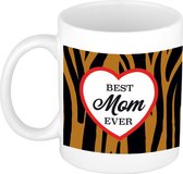 Best mom ever mok tijgerprint met hart - 300 ml - Moeder cadeau mok / beker - Moederdag / verjaardag - Dierenprint mokken