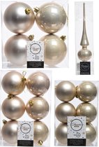 Kerstversiering kunststof kerstballen met glazen piek parel/champagne 6-8-10 cm pakket van 45x stuks - Kerstboomversiering
