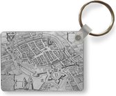Porte-clés Cartes de la ville historique - Un plan de la ville historique en noir et blanc de Groningen Porte-clés en plastique - Porte-clés rectangulaire avec photo
