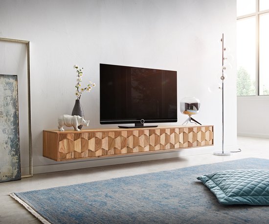 patrouille kort Bovenstaande Tv-meubel Fevo acacia natuur 200 cm 4 deuren zwevend lowboard | bol.com