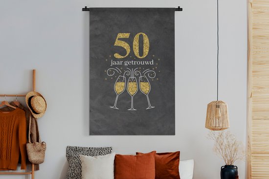 Tapisserie - Tissu mural - Mariage - 50 ans de mariage - Anniversaire - Proverbes - Citations - 120x180 cm - Tapisserie