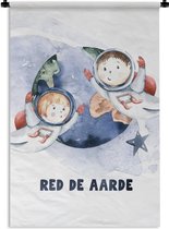 Wandkleed - Wanddoek - 'Red de aarde' - Spreuken - Quotes - Jongens - Meisjes - Kinderen - 120x180 cm - Wandtapijt
