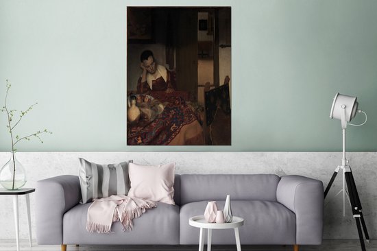 Fille endormie - Peinture de Johannes Vermeer Aluminium 120x160 cm - Tirage photo sur Aluminium (décoration murale métal) XXL / Groot format!