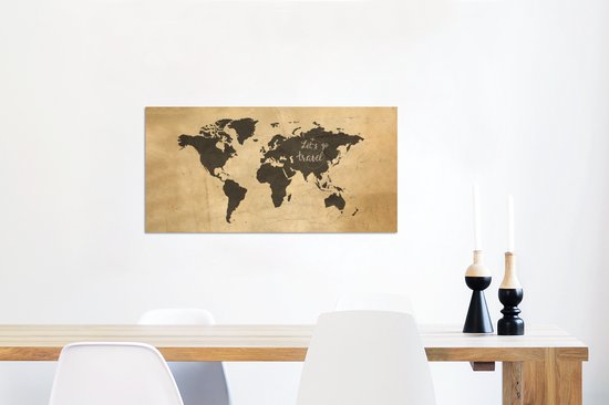 Décoration murale Métal - Peinture Aluminium - Carte du Wereldkaart - Sorts - Zwart - 80x40 cm