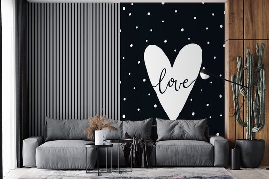 Fond d' écran - peinture murale Papier peint photo - illustration pour enfants d'un coeur avec des points et la citation d' amour - Largeur 225 cm x hauteur 350 cm