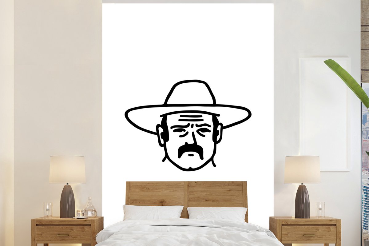 Behang - Fotobehang Zwart-witte illustratie van een cowboy - Breedte 145 cm x hoogte 220 cm