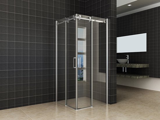 Cabine de douche d'entrée d'angle Bally Corner avec 2 Portes coulissantes avec profil Chrome 90x90x200cm Verre de sécurité anticalcaire 8mm avec revêtement NANO