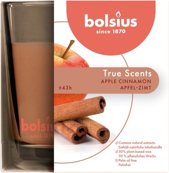 Bolsius geurglas appel kaneel - apple cinnamon geurkaars 95/95 (43 uur) True Scents