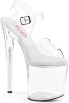 Pleaser - NAUGHTY-808 Sandaal met enkelband, Paaldans schoenen - US 8 - 38 Shoes - Transparant/Wit