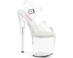 Pleaser - NAUGHTY-808 Sandaal met enkelband, Paaldans schoenen - US 8 - 38 Shoes - Transparant/Wit