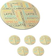 Onderzetters voor glazen - Rond - Koffie - Quotes - Spreuken - Cappuccino, Espresso, Latte Macchiato - 10x10 cm - Glasonderzetters - 6 stuks
