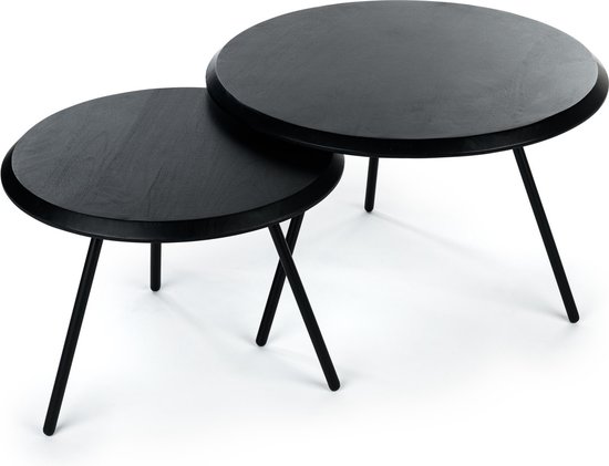 Pure Scandinavian - Tables d'appoint d'appoint - lot de 2 - ronde - acacia - noir