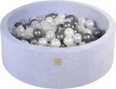 Ronde ballenbak VELVET 90x30 - Baby Blauw incl 200 ballen - Zilver, Transparant, Wit Pearl | Ballenbakje.nl
