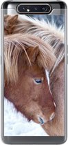 Geschikt voor Samsung Galaxy A80 hoesje - Paarden - Veulen - Sneeuw - Siliconen Telefoonhoesje