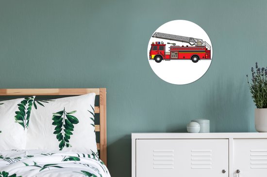 Illustration pour enfants d'un camion de pompiers Assiette en plastique cercle mural - ⌀ 30 cm - peinture ronde - impression photo sur cercle mural en plastique (forex) / cercle vivant / (décoration murale)