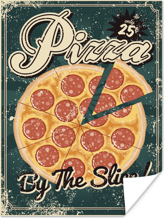 Poster Vintage poster van een pizza reclame - 30x40 cm