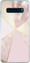 Geschikt voor Samsung Galaxy S10 Plus hoesje - Marmer print - Roze - Goud - Chic - Siliconen Telefoonhoesje