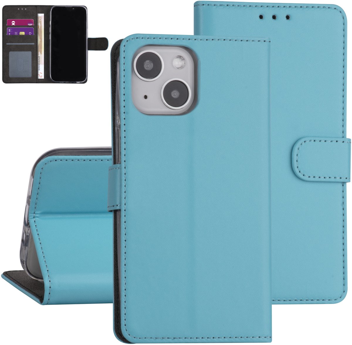 LichtBlauw hoesje voor iPhone 13 - Booktype - Pasjeshouder - Magneetsluiting