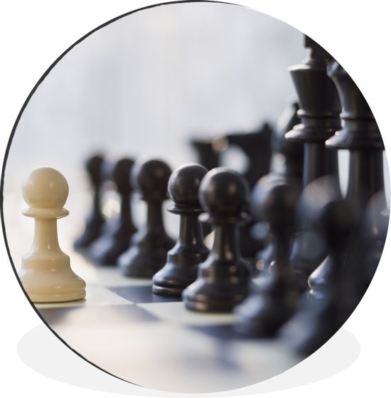 WallCircle - Wandcirkel - Muurcirkel - Zwart wint met schaken - Aluminium - Dibond - ⌀ 60 cm - Binnen en Buiten