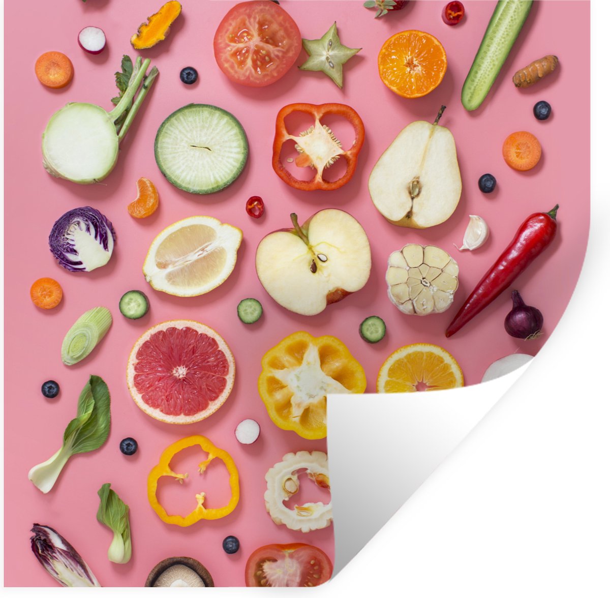 Muurstickers - Sticker Folie - Groente - Fruit - Roze - 120x120 cm - Plakfolie - Muurstick