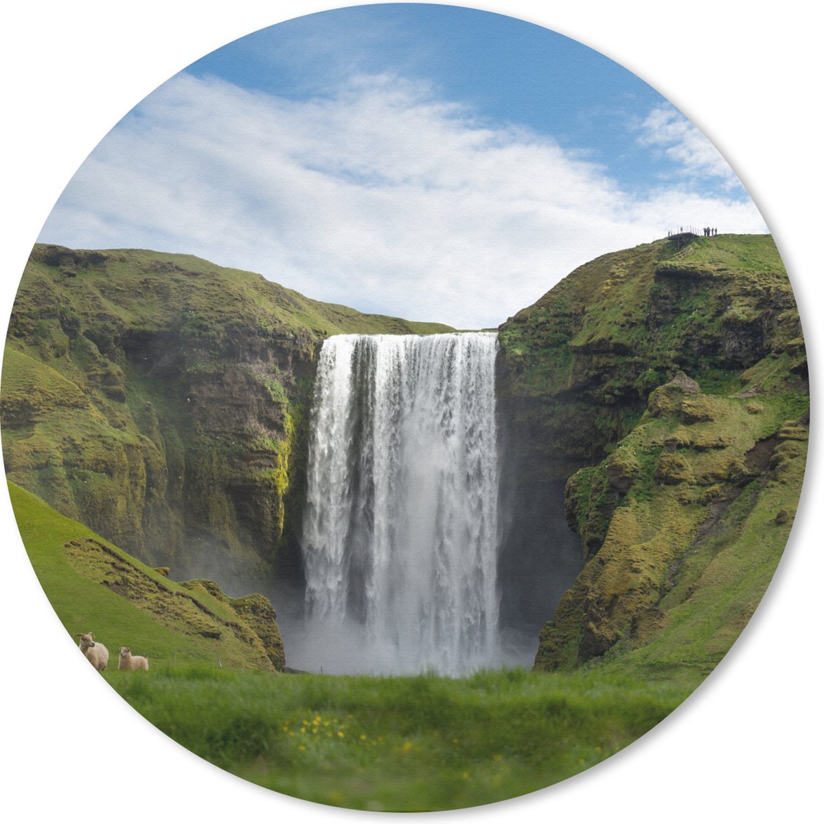 Muismat rond 50x50 cm - Mousepad Waterval - IJsland - Natuur - Ronde muismatten
