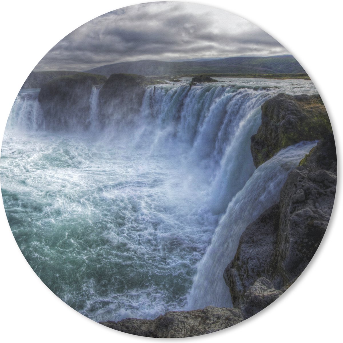 Muismat rond 20x20 cm - Mousepad IJsland - Watervallen - Blauw - Ronde muismatten
