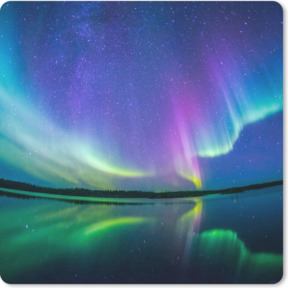 Muismat 20x20 cm - Mousepad Noorderlicht - Sterrenhemel - Reflectie - Muismatten