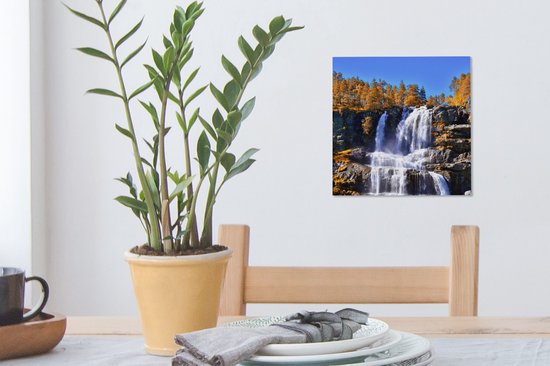 Toile Peinture Cascade - Norvège - Nature - 20x20 cm - Décoration murale