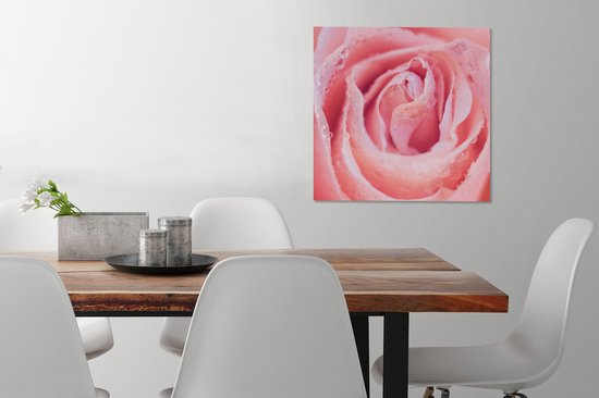 Tableau sur toile Rosée du matin sur les pétales de rose rose - 50x50 cm - Décoration murale Art
