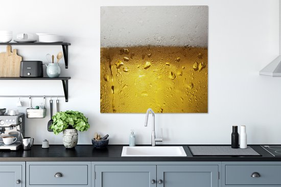 Tableau Peinture sur Toile Débordant Verre de Bière avec Condensation - 90x90 cm - Décoration murale